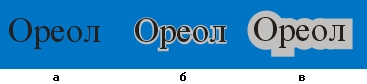 Ореолы с текстовыми управляющими объектами: а) объект без ореола, б) узкий ореол, в) широкий ореол Ореолы с текстовыми управляющими объектами: а) объект без ореола, б) узкий ореол, в) широкий ореол