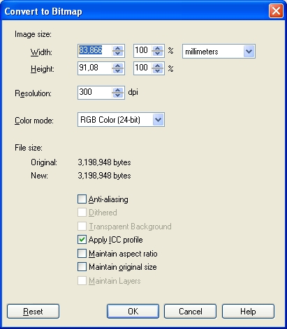 Диалоговое окно Convert to Bitmap Диалоговое окно Convert to Bitmap